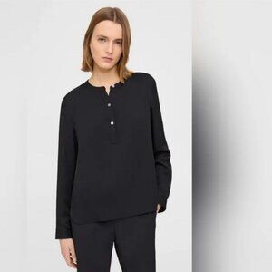 NWT Theory Henley silk blouse, black, Large